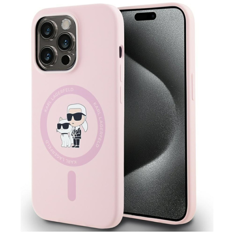 „Karl Lagerfeld“ silikoninis „Karl&Choupette MagSafe“ dėklas, skirtas „iPhone 14 Pro Max“ – rožinis