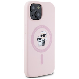 „Karl Lagerfeld“ silikoninis „Karl&Choupette MagSafe iPhone 15 Plus“ dėklas – rožinis