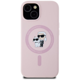 „Karl Lagerfeld“ silikoninis „Karl&Choupette MagSafe iPhone 15“ dėklas – rožinis