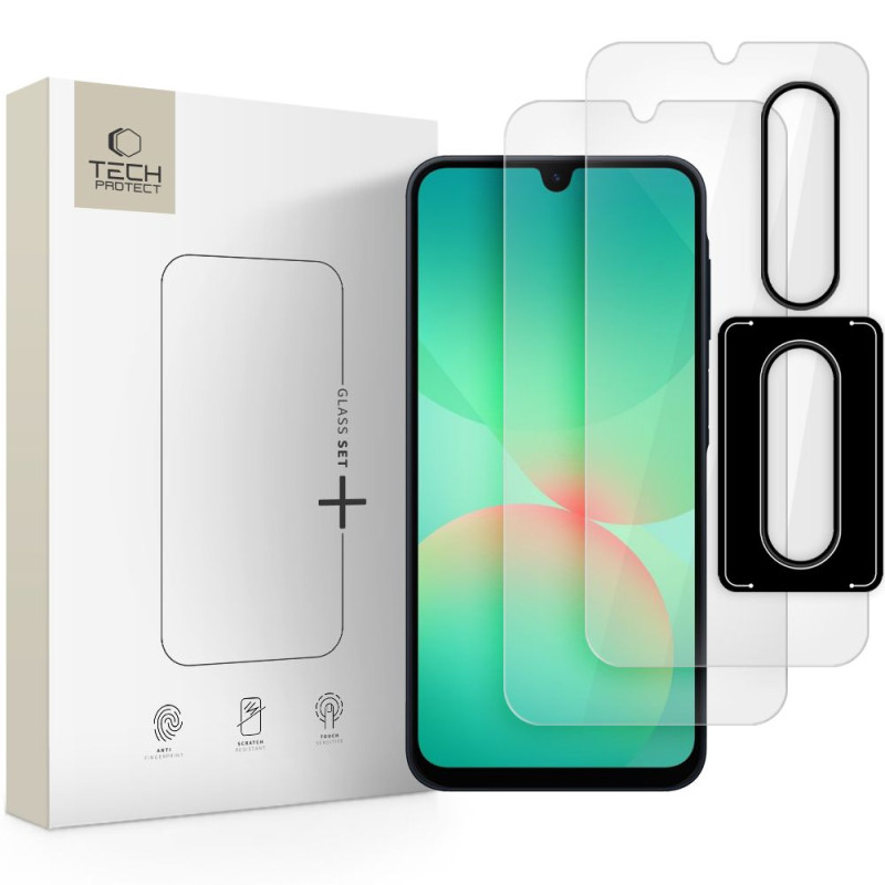 „Tech-Protect Glass Set+“ grūdinto stiklo rinkinys, skirtas „Samsung Galaxy A26 5G“ – skaidrus