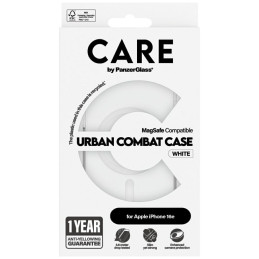 „CARE by PanzerGlass Flagship Urban Combat“ baltas „MagSafe iPhone 16e“ dėklas – skaidrus