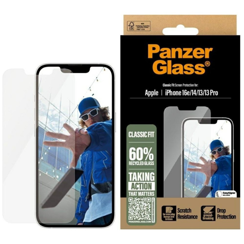 „PanzerGlass Classic Fit“ grūdintas stiklas, skirtas „iPhone 16e“ – skaidrus