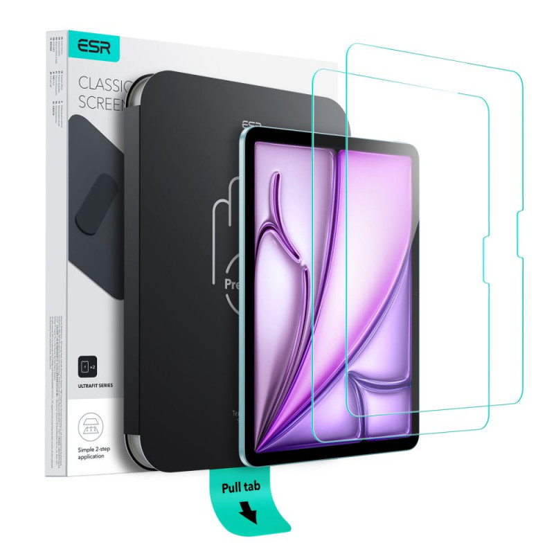 „ESR UltraFit“ grūdinto stiklo 2 vnt. pakuotė, skirta „iPad Air 13“ 1 / 2 (2024 / 2025)