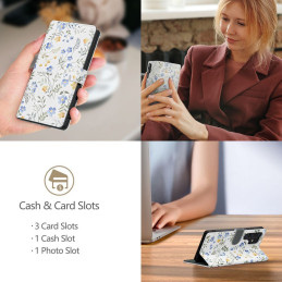 „Tech-Protect“ piniginės dėklas, skirtas „Samsung Galaxy A26 5G“ – ramunės su lapais