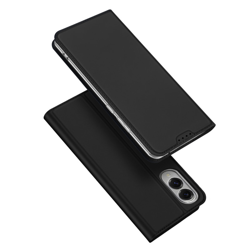 „Dux Ducis Skin Pro“ dėklas, skirtas „Samsung Galaxy S25 Edge“ su atlenkimu ir kortelių lizdu – juodas