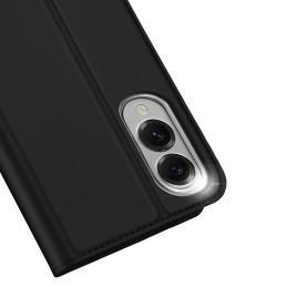 „Dux Ducis Skin Pro“ dėklas, skirtas „Samsung Galaxy S25 Edge“ su atlenkimu ir kortelių lizdu – juodas