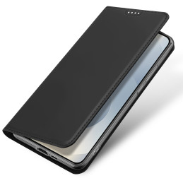„Dux Ducis Skin Pro“ dėklas, skirtas „Samsung Galaxy S25 Edge“ su atlenkimu ir kortelių lizdu – juodas