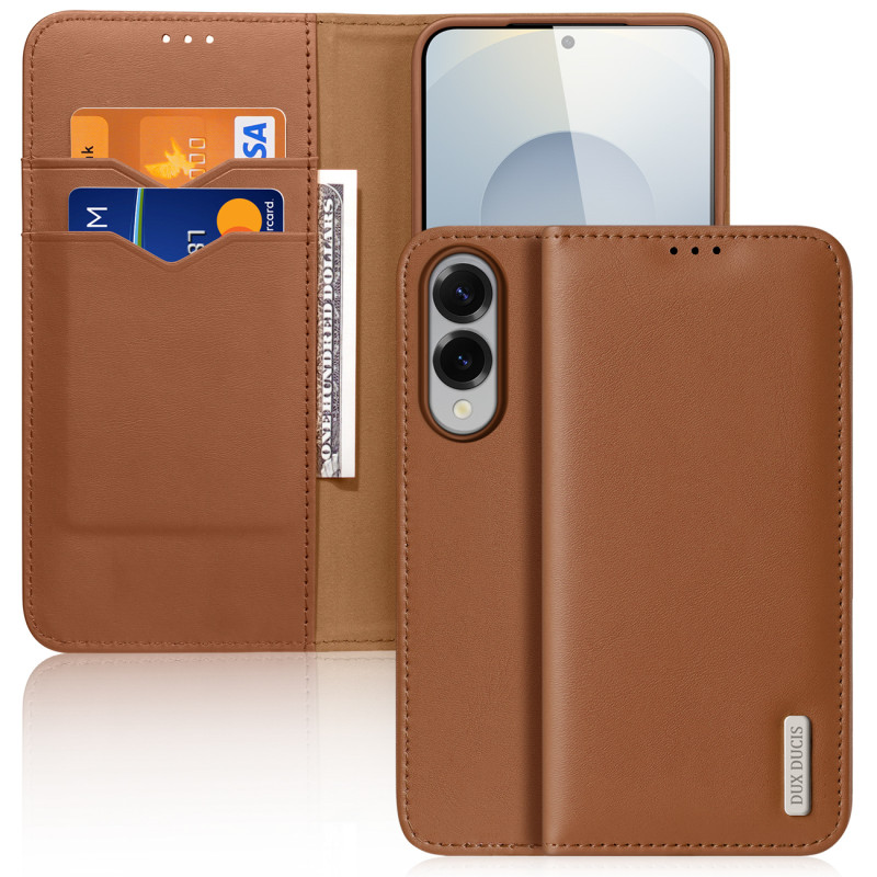 „Dux Ducis Hivo“ „Samsung Galaxy S25 Edge“ dėklas su atlenkimu ir RFID apsauga – rudas