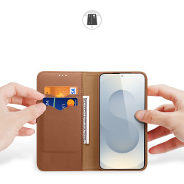 „Dux Ducis Hivo“ „Samsung Galaxy S25 Edge“ dėklas su atlenkimu ir RFID apsauga – rudas
