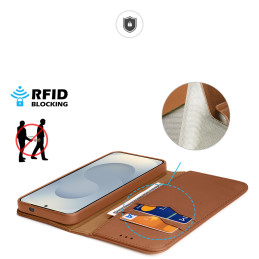 „Dux Ducis Hivo“ „Samsung Galaxy S25 Edge“ dėklas su atlenkimu ir RFID apsauga – rudas