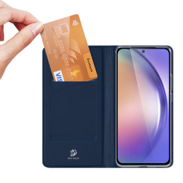 „Dux Ducis Skin Pro“ dėklas, skirtas „Samsung Galaxy A55 5G“ su atlenkimu ir kortelių lizdu – mėlynas