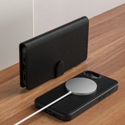 „Tech-Protect“ piniginės formos „MagSafe iPhone 16e“ dėklas – matinės juodos spalvos