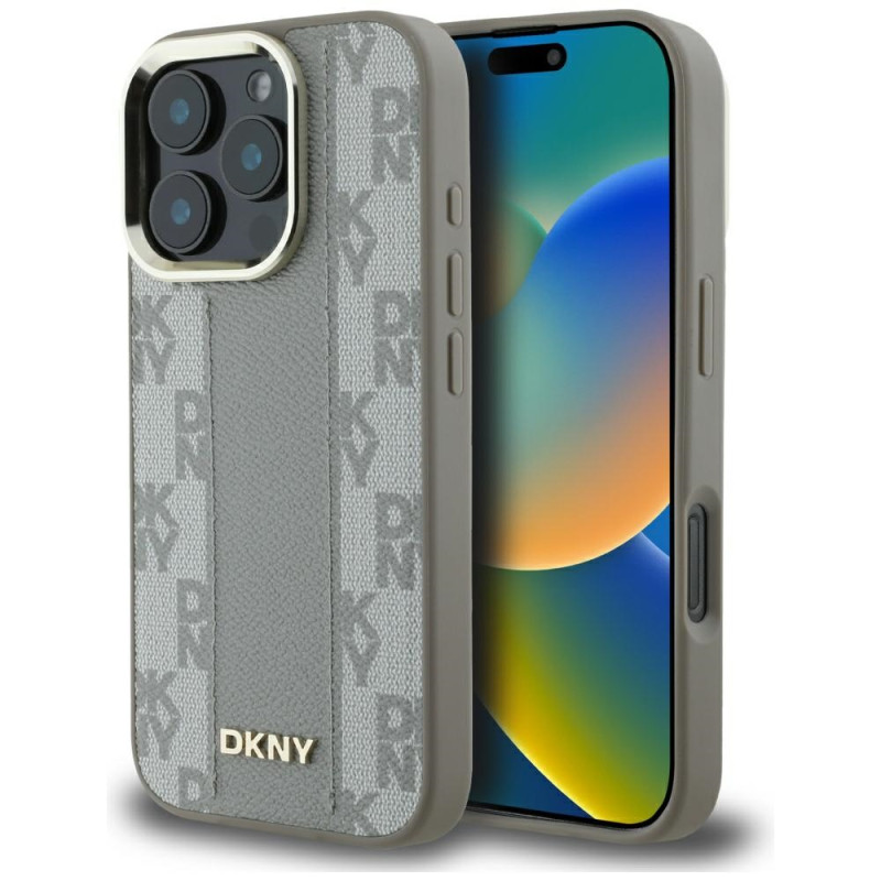 DKNY languoto rašto „Magsafe iPhone 16 Pro Max“ dėklas – smėlio spalvos