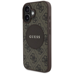„Guess 4G Circle Classic Logo MagSafe“ dėklas, skirtas iPhone 16 – rudas