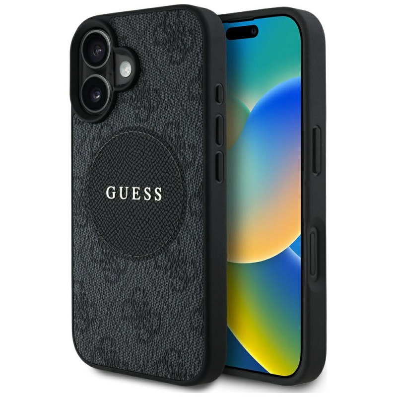 „Guess 4G Circle Classic Logo MagSafe“ dėklas, skirtas iPhone 16 – juodas