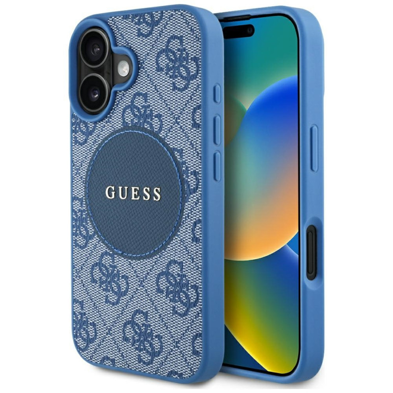 „Guess 4G Circle Classic Logo MagSafe“ dėklas, skirtas iPhone 16 – mėlynas