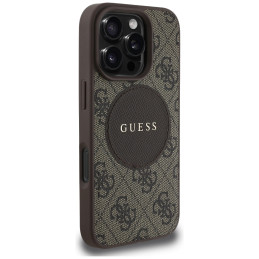 „Guess 4G Circle Classic Logo MagSafe“ dėklas, skirtas „iPhone 16 Pro“ – rudas
