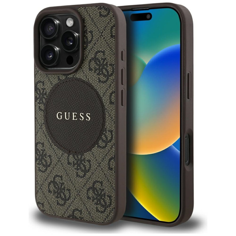 „Guess 4G Circle Classic Logo MagSafe“ dėklas, skirtas „iPhone 16 Pro Max“ – rudas