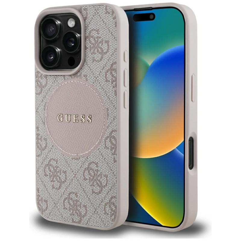 „Guess 4G Circle Classic Logo MagSafe“ dėklas, skirtas „iPhone 16 Pro Max“ – rožinis