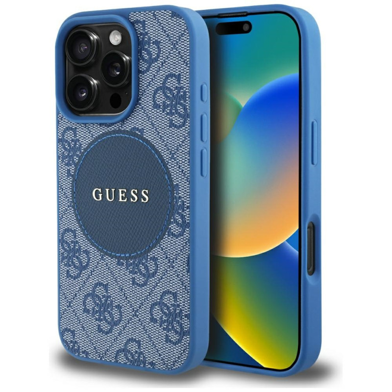 „Guess 4G Circle Classic Logo MagSafe“ dėklas, skirtas „iPhone 16 Pro“ – mėlynas