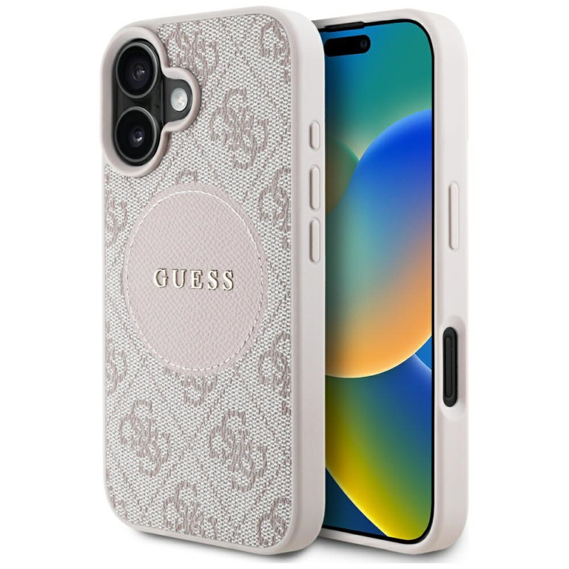 „Guess 4G Circle Classic Logo MagSafe iPhone 16“ dėklas – rožinis