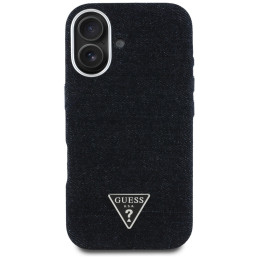 „Guess“ džinsinio audinio trikampio logotipo „MagSafe“ dėklas, skirtas „iPhone 16“ – juodas