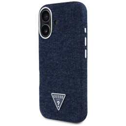 „Guess“ džinsinis trikampio logotipo „MagSafe iPhone 16“ dėklas – mėlynas