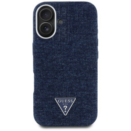 „Guess“ džinsinis trikampio logotipo „MagSafe iPhone 16“ dėklas – mėlynas