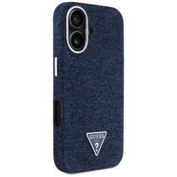 „Guess“ džinsinis trikampio logotipo „MagSafe iPhone 16“ dėklas – mėlynas