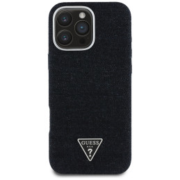 „Guess“ džinsinio audinio trikampio logotipo „MagSafe“ dėklas, skirtas „iPhone 16 Pro“ – juodas