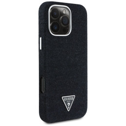 „Guess“ džinsinio audinio trikampio logotipo „MagSafe“ dėklas, skirtas „iPhone 16 Pro“ – juodas