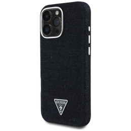 „Guess“ džinsinio audinio trikampio logotipo „MagSafe iPhone 16 Pro Max“ dėklas – juodas