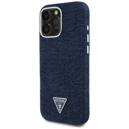 „Guess“ džinsinis trikampio logotipo „MagSafe iPhone 16 Pro Max“ dėklas – mėlynas