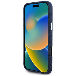 „Guess“ džinsinis trikampio logotipo „MagSafe iPhone 16 Pro Max“ dėklas – mėlynas