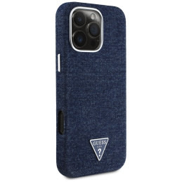 „Guess“ džinsinis trikampio logotipo „MagSafe iPhone 16 Pro“ dėklas – mėlynas