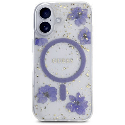 „Guess“ blizgučiais puoštas „MagSafe“ dėklas, skirtas „iPhone 16“ – violetinis