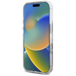„Guess“ blizgučiais puoštas „MagSafe“ dėklas, skirtas „iPhone 16“ – violetinis