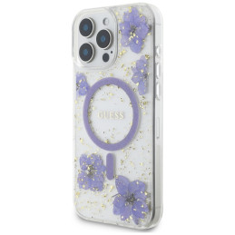„Guess“ „MagSafe iPhone 16 Pro Max“ dėklas su „Resin Flowers“ – violetinis