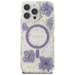 „Guess“ „MagSafe iPhone 16 Pro Max“ dėklas su „Resin Flowers“ – violetinis