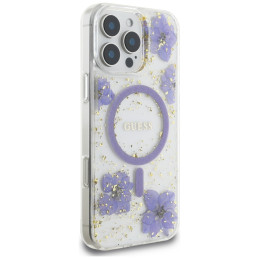 „Guess“ „MagSafe iPhone 16 Pro Max“ dėklas su „Resin Flowers“ – violetinis