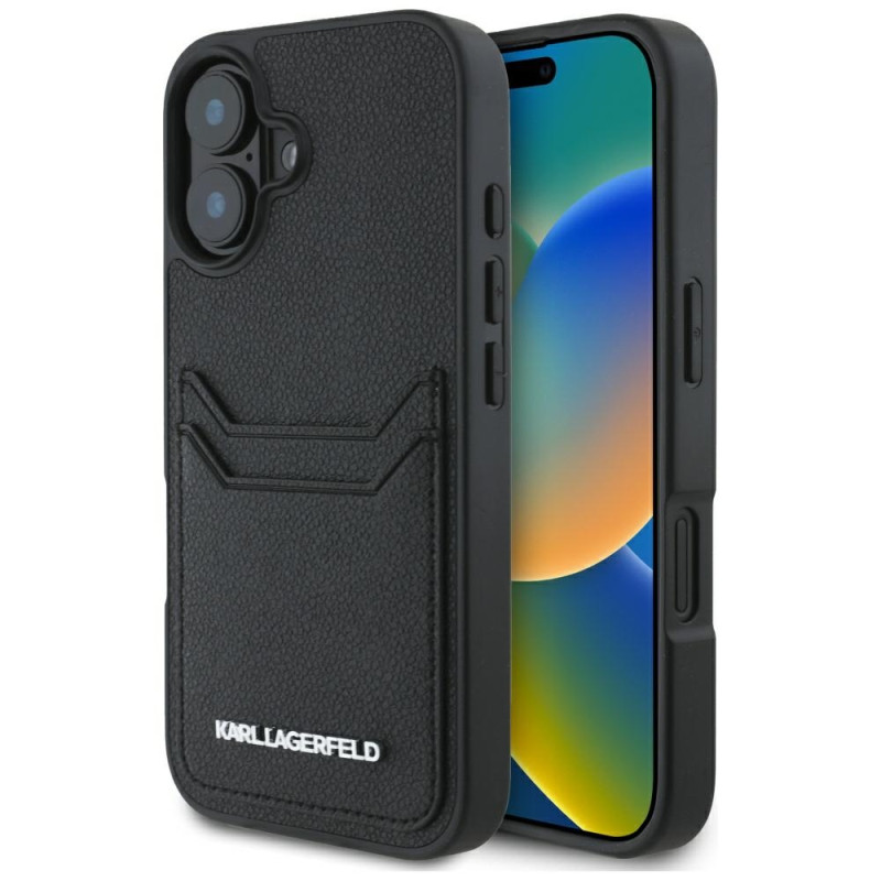 Karl Lagerfeld HC grūdėtas PU dėklas iPhone 16 telefonui – juodas