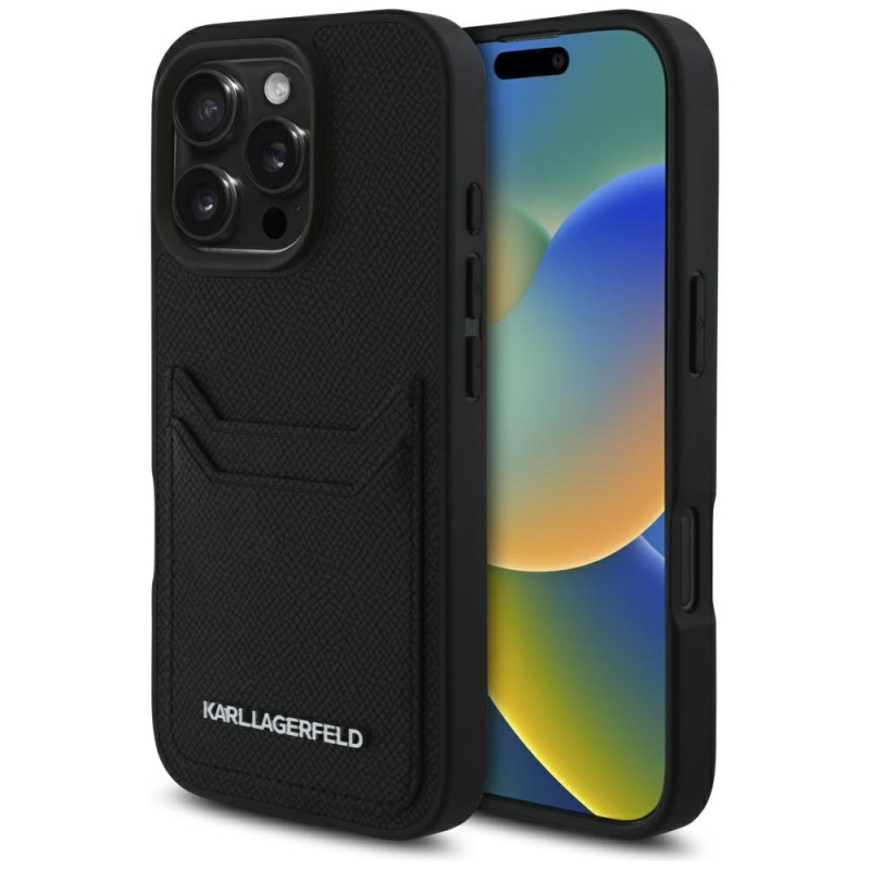 Karl Lagerfeld HC Grained PU dėklas iPhone 16 Pro telefonui – juodas