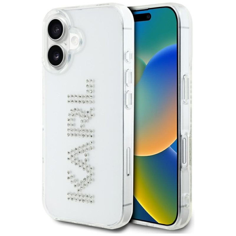 Karl Lagerfeld IML Rhinestones Logo iPhone 16 dėklas – permatomas