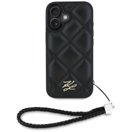 Karl Lagerfeld dygsniuotas inicialo logotipas ir grandinėlės dirželis iPhone 16 telefonui – juodas