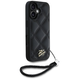 Karl Lagerfeld dygsniuotas inicialo logotipas ir grandinėlės dirželis iPhone 16 telefonui – juodas