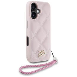 Karl Lagerfeld dygsniuotas inicialo logotipas ir grandinėlės dirželis iPhone 16 dėklas – rožinis