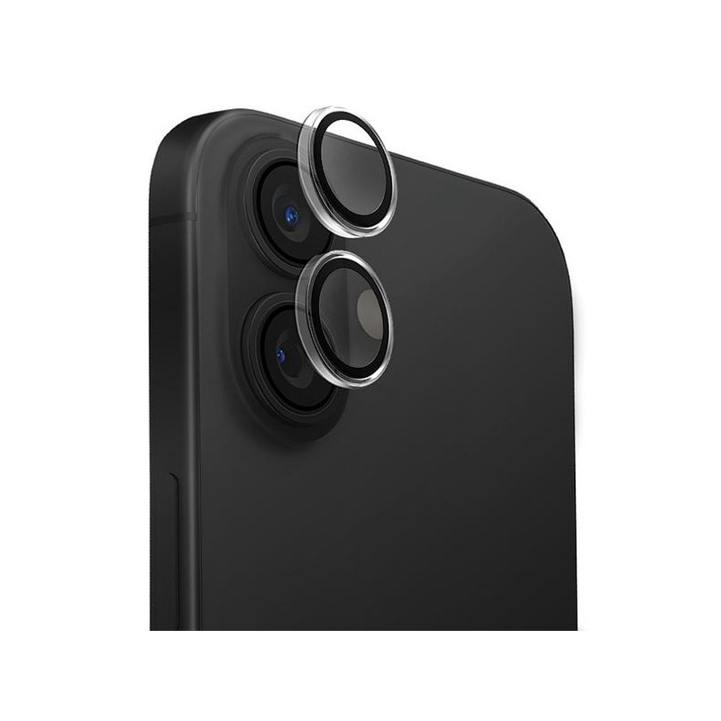 UNIQ Optix skaidrus fotoaparato objektyvo apsauginis dėklas iPhone 16 / 16 Plus su aplikatoriumi – skaidriai juodas