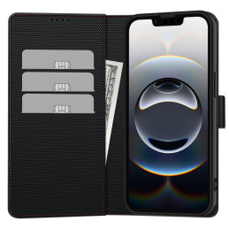 „TECH-PROTECT WALLET RS IPHONE 16E“ JUODA/ RAUDONA „Tech-Protect“ piniginės dėklas, skirtas „iPhone 16e“ – juodas