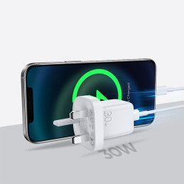 Joyroom USB Type C / USB sieninis įkroviklis 30W Power Delivery Quick Charge 4.5A (JK kištukas) baltas (L-QP303)