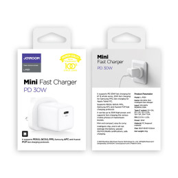 Joyroom USB Type C / USB sieninis įkroviklis 30W Power Delivery Quick Charge 4.5A (JK kištukas) baltas (L-QP303)
